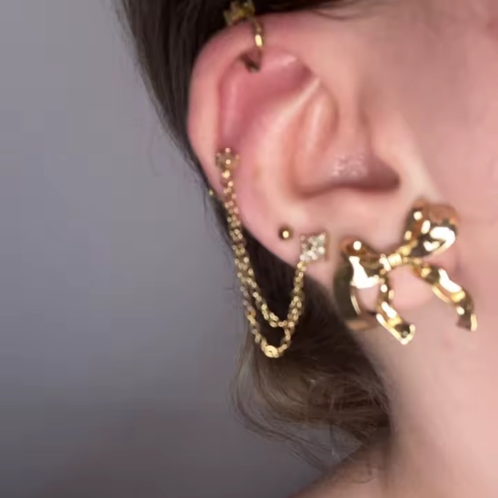 Golden Ribbon Bow Chic & Feminine Glam Earrings